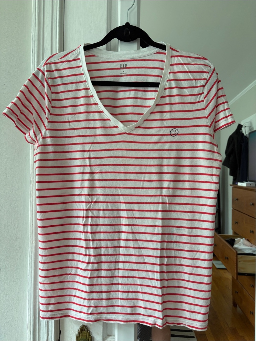 GAP White Tee with Red Horizontal Stripes and Small Logo